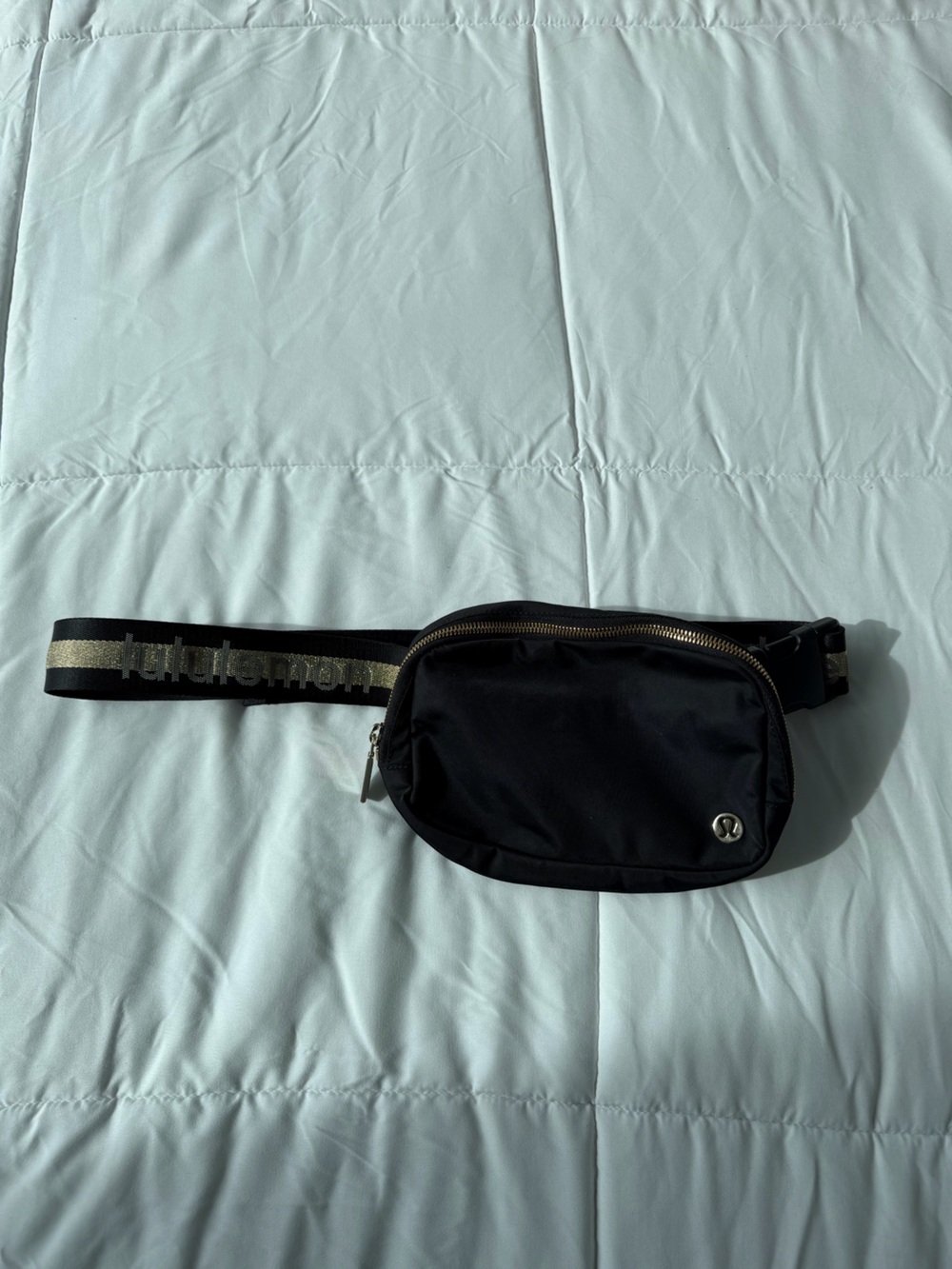 Lululemon Black Crossbody Belt Bag Gold Logo Strap
